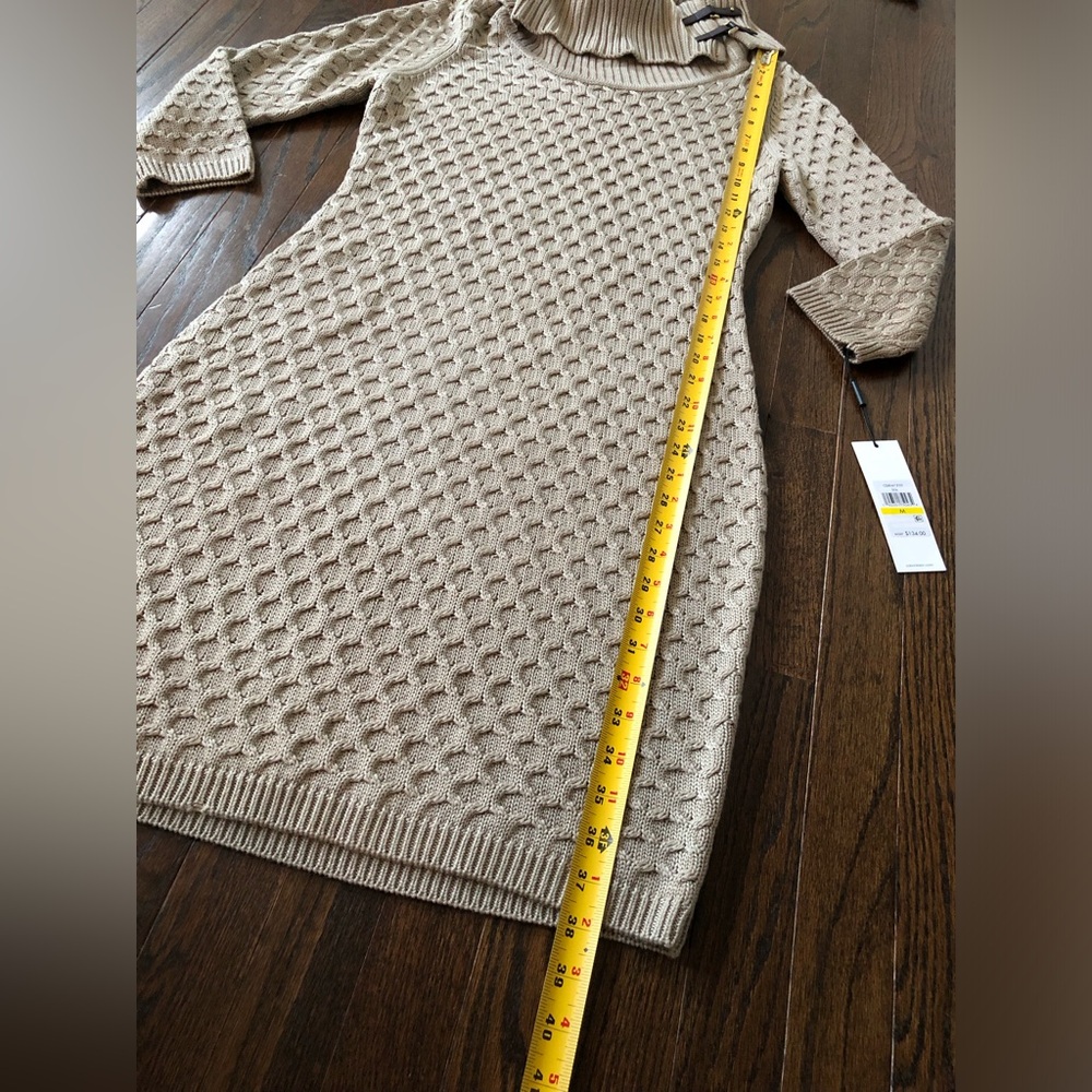 *NWT* Calvin Klein Women’s M Dark Tan Knit 3/4 Sleeves Cowl Neck Sweater Dress - Picture 6 of 14